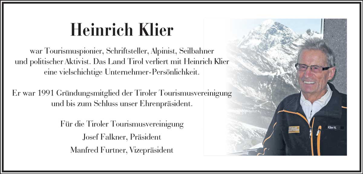 Wir trauern um unserem Gründer und Ehrenpräsidenten KR Dr. Heinrich Klier